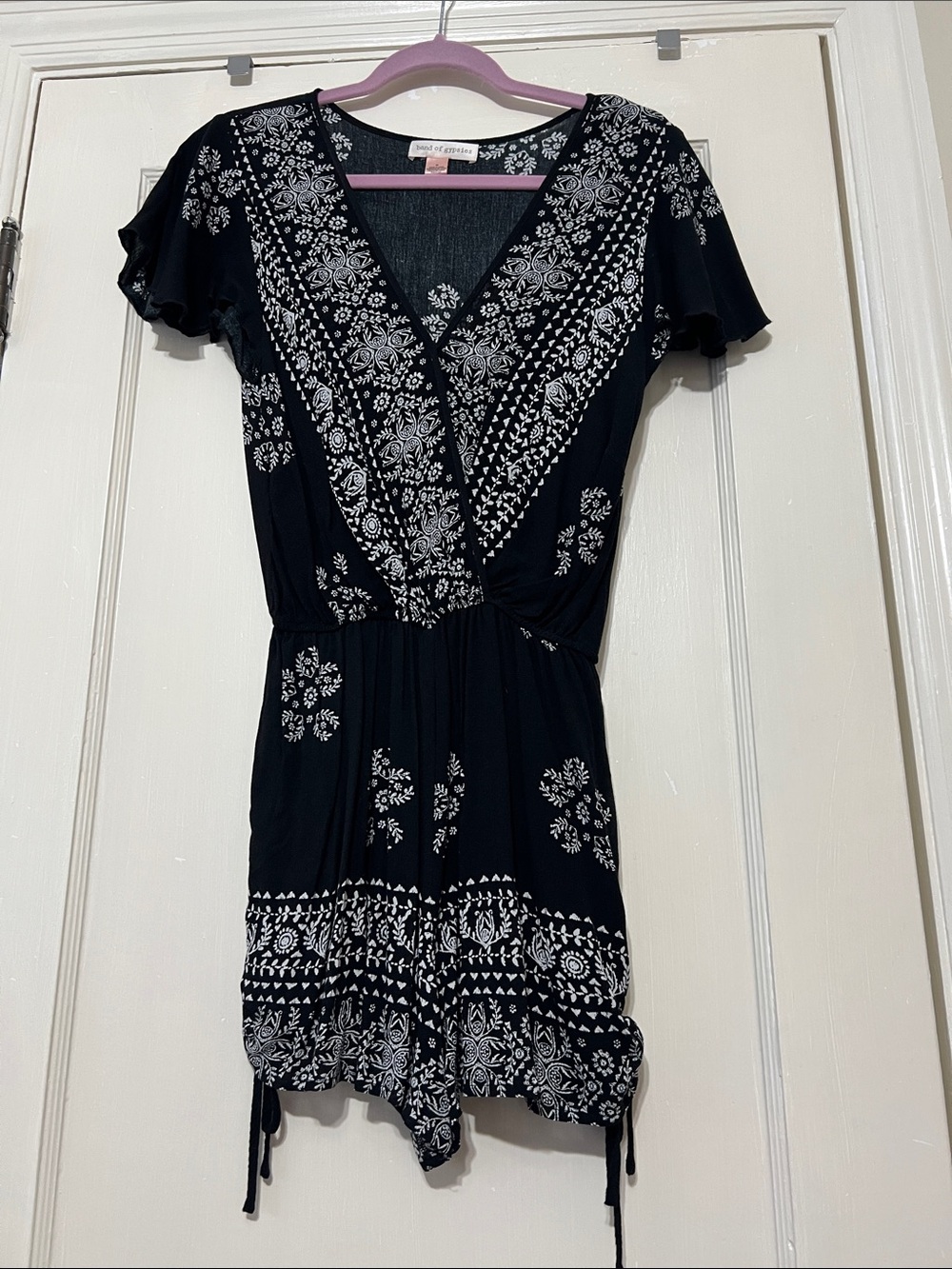 Band of Gypsies Black and White Floral romper with pockets